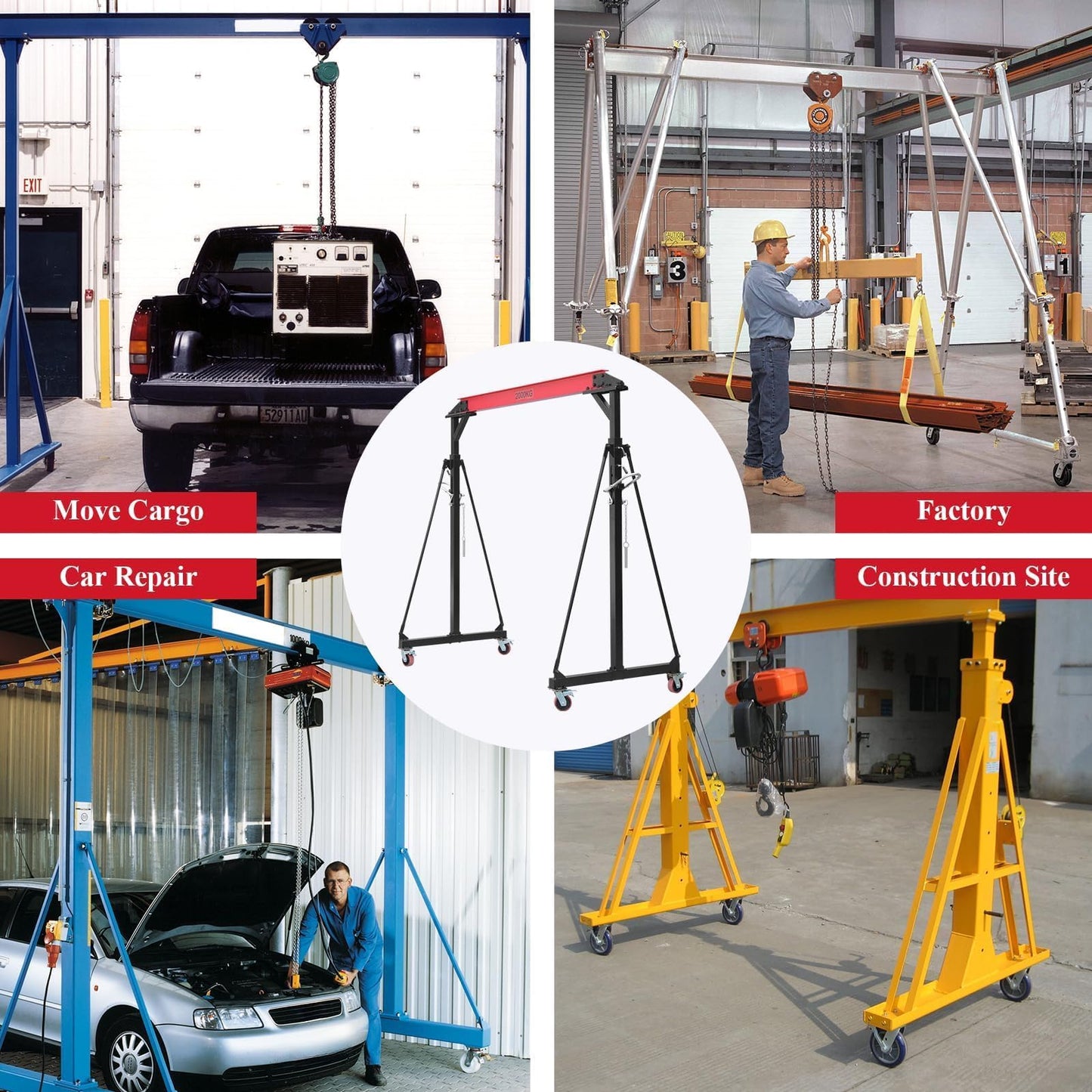 2.5/2/1T Adjustable Gantry Crane, 2200/4400/5500LBS Loading Capacity, Adjustable Height from 100.4 in to 147.6 in, Portable Shop Lift Hoist, for Factories, Construction Site, Warehouse, Car Repair