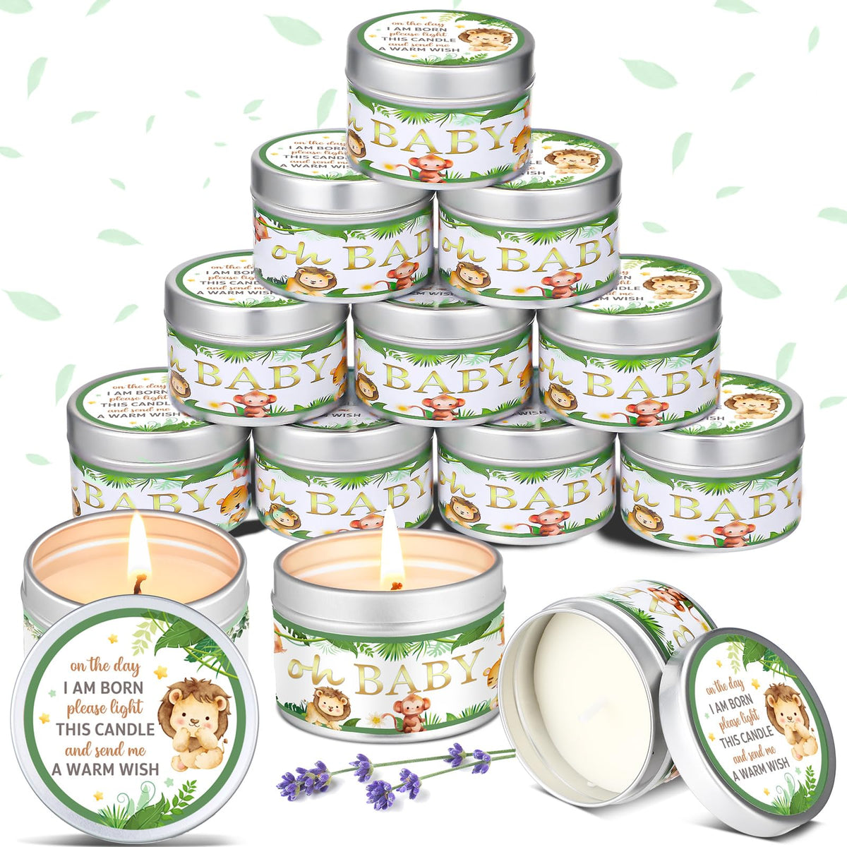 Funtery 12 Pcs Baby Shower Party Favors for Guests Baby Shower Candles Lavender Scented Candle Rustic Tealights Candles Gender Reveal Return Gifts(Animal)