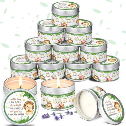 Funtery 12 Pcs Baby Shower Party Favors for Guests Baby Shower Candles Lavender Scented Candle Rustic Tealights Candles Gender Reveal Return Gifts(Animal)