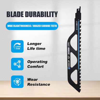 MUOZLOP 12 inch Masonry Reciprocating Saw Blades,2TPI Carbide Blade Strong teeths for Cutting Brick, Cement, Porous Concrete，3 Pack (3, 12 inch)