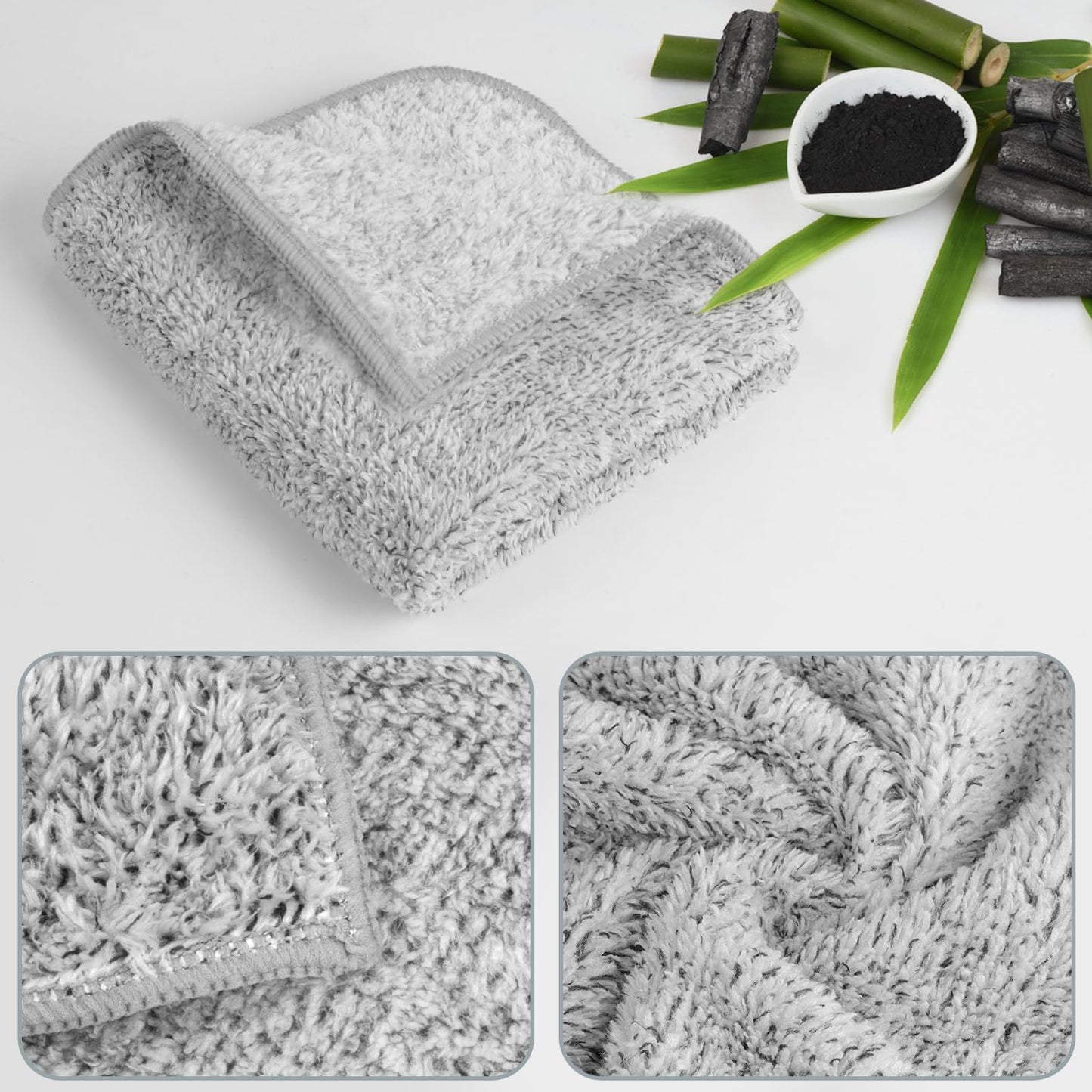 SINLAND 6 Pack Microfiber Face Towels Ultra Soft Bamboo Charcoal Facial Washcloths Reusable Makeup Remover Cloths Face Cloth for Bath 12Inch x 12Inch