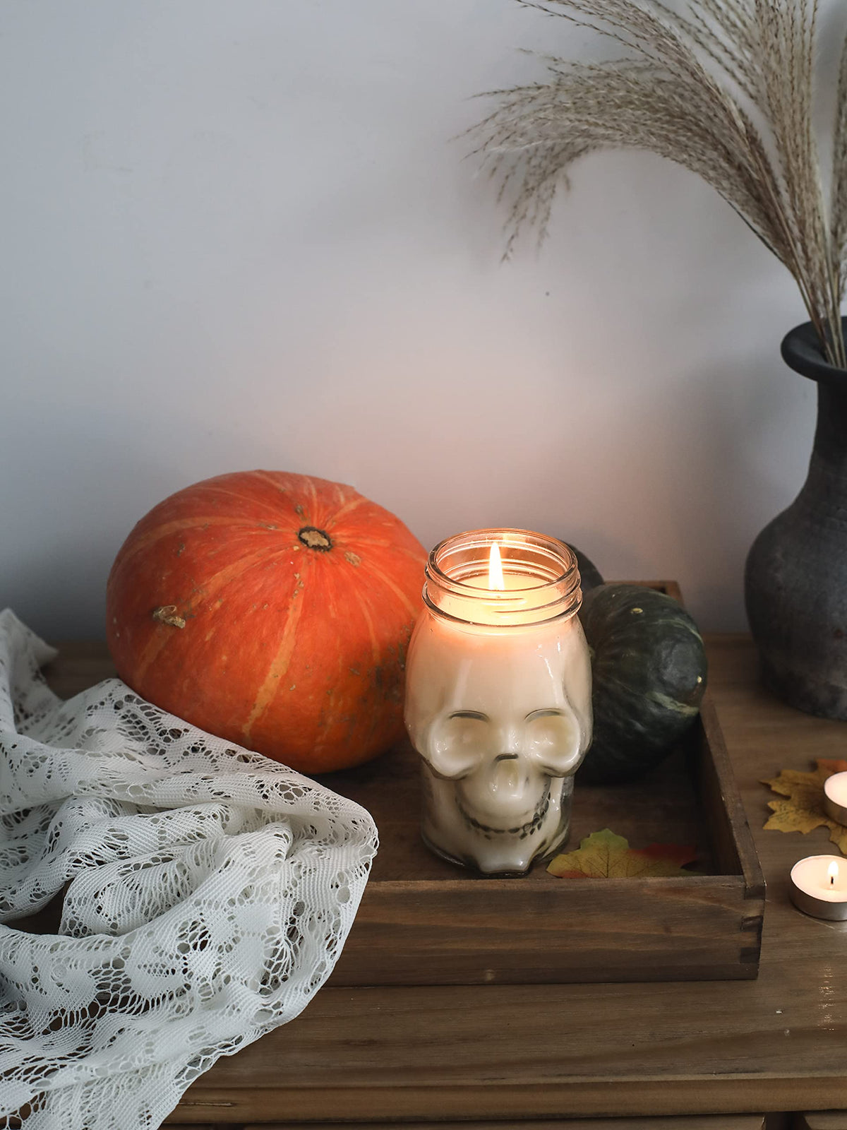 Gothic Skull Candle, Large Skull Candle Halloween Gothic Decorations for Home Table Bar Indoor Room,Scary Halloween Decorations Indoor White