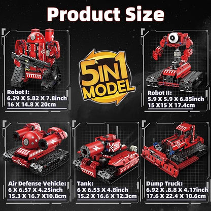 STEM Robot Toys for Kids Ages 8-14 5-in-1 Remote Control and APP Programmable Robot Toys - 495 Pcs DIY Building Science Educational Kit Building Block Birthday Present for Teen Boys Girls