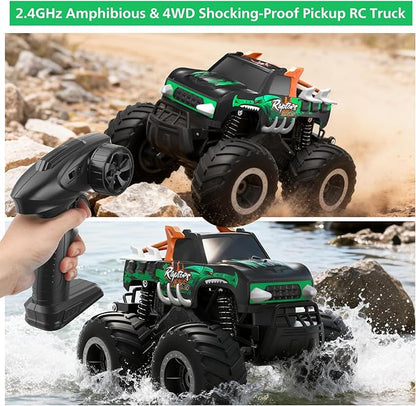 Remote Control Monster Truck Toys - 1:16 Waterproof All Terrain RC Car Fast Remote Control Car with Crashworthy Body Electric Vehicle Kids Truck Toys for Boys and GirlsAge 6+Green