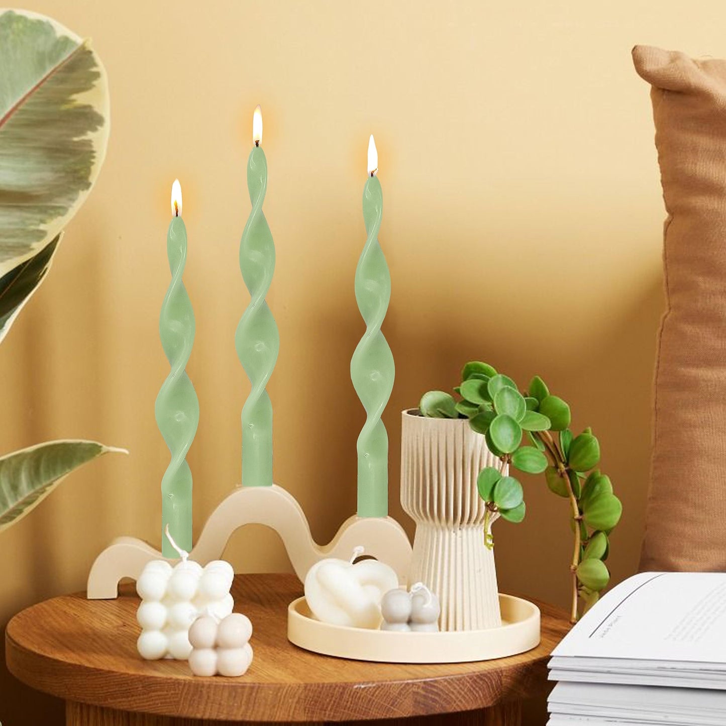 Spiral Taper Candle Smokeless Candlesticks Green Candle Stick Unique Tapered Candles Long Twisted Candlesticks Unscented Candles for Dinner Home Décor Weddings Party