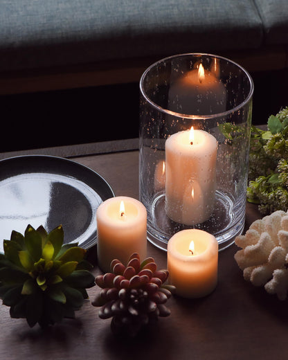 ARIAMOTION Hurricane Candle Holder for Pillar Glass Cylinder Vase Modern Rustic Centerpiece Clear Seeded Home Decor for Kitchen Table Living Room 8" H 1 Pack