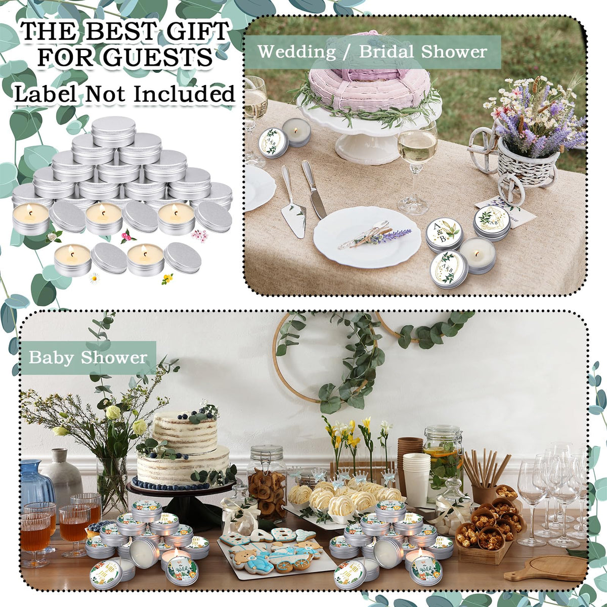 MTLEE 50 Pcs Wedding Scented Candles Gift Travel Tin Candle Aromatherapy Candle for Christmas Winter Baby Shower Favors Wedding Gifts(Gardenia,Camellia,Chamomile,Lemon & Sage,Cherry Blossom)