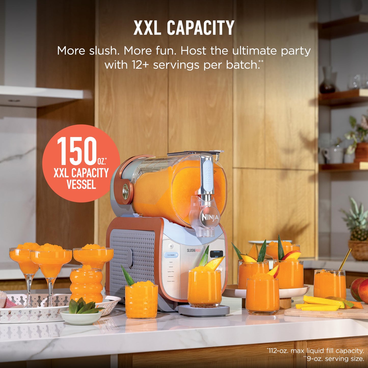Ninja SLUSHi Max XXL Smart Frozen Drink Maker, Top Performance and Smart Technology, Party Size 150 Ounces Capacity, No Ice Needed, 6 Programs, Ideal Temp and Texture up to 12 Hours, Peach, FS605