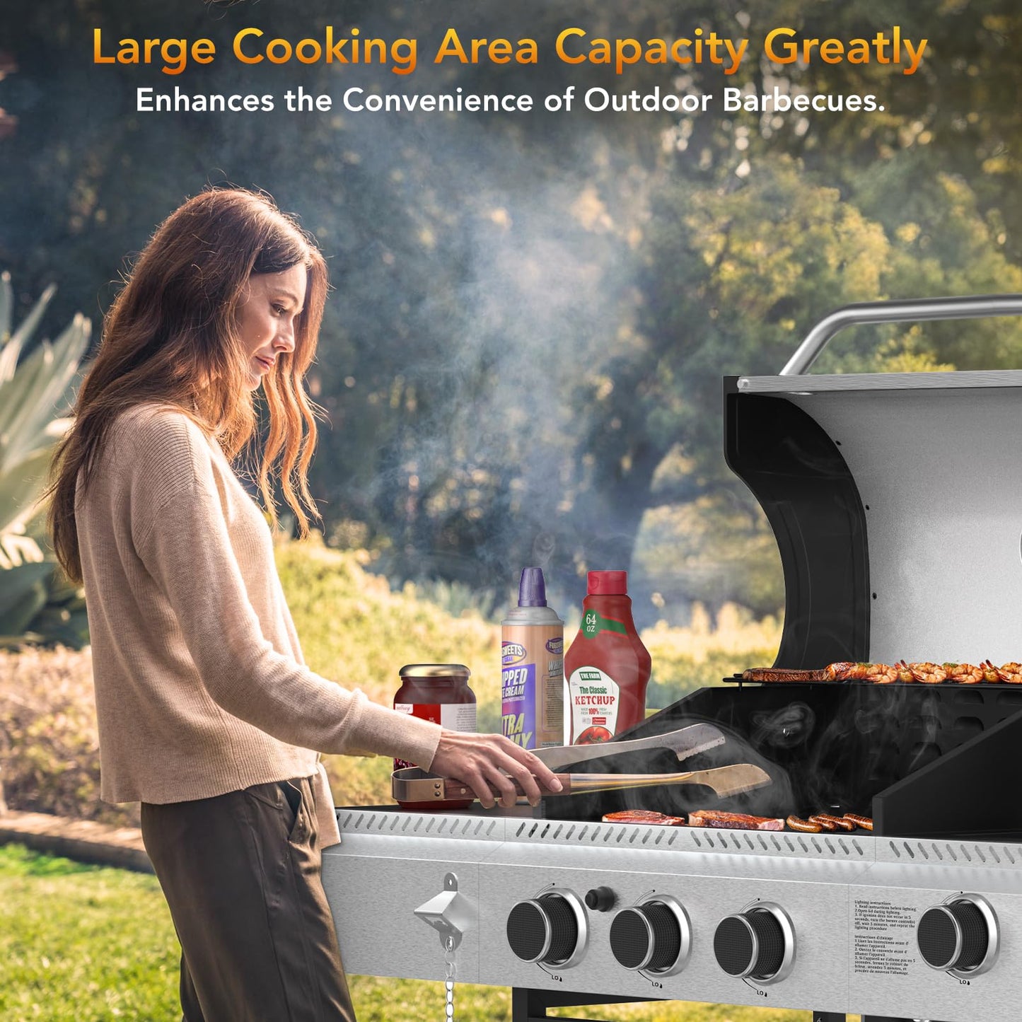 3-Burner Propane Gas Grill with Side Burner,Stainless Steel BBQ Grill with Porcelain-Enameled Cast Iron Grates,37000 BTU Barbecue Grill, Suitable for Patio,Camping,Outdoor Cooking