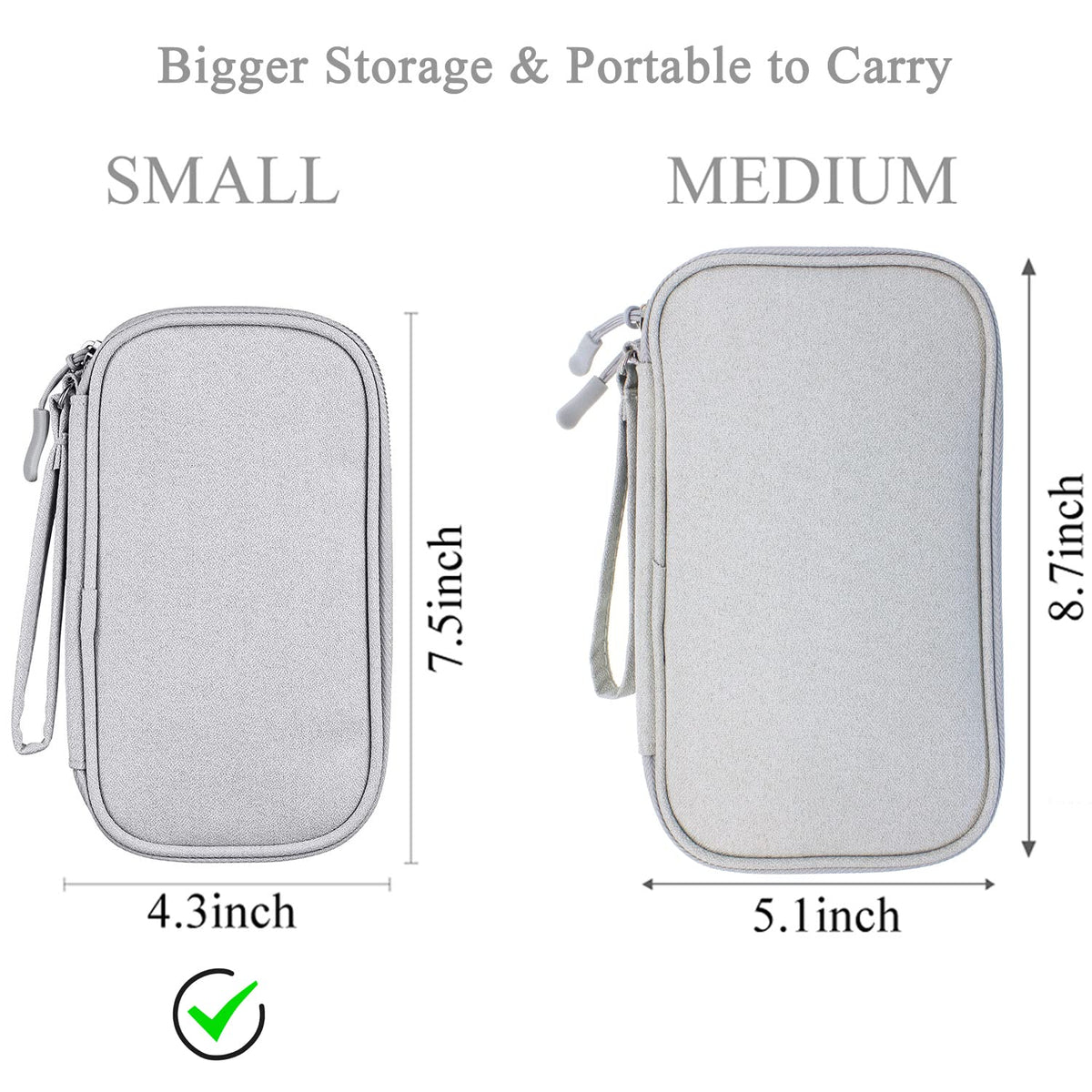 Bevegekos Electronics Accessories Organizer Pouch Bag, Designed for Power Adapter/Charger/Cables/Mouse, for Travel (Light Grey)