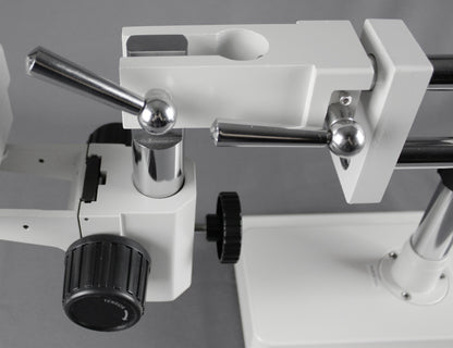 Vision Scientific VS-5EZ-IFR07 Binocular Zoom Stereo Microscope,10x WF Eyepiece,0.7X—4.5X Zoom, 3.5X—90x Magnification, 0.5X & 2X Auxiliary Lens,Double Arm Boom Stand,144-LED Four-Zone Ring Light