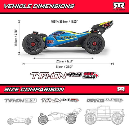 ARRMA RC Car 1/8 Typhon 4X4 RTR Brushed Buggy Blue (Battery and Charger Not Included) ARA4206V4T1