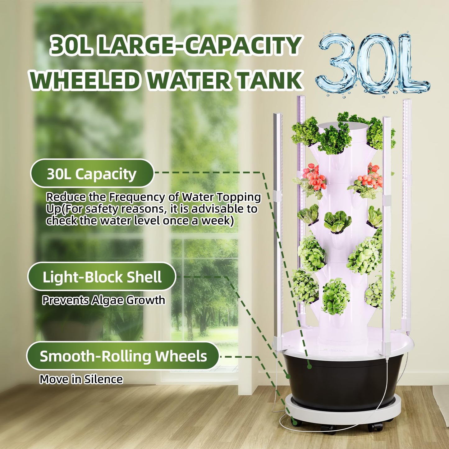 SPECILITE Hydroponics Growing System Kit with Full-Spectrum Grow Light, Movable Hydroponic Tower with 5 Tiers 20 Pods, Vertical Indoor Gardening System with Pump & Timer for Vegetables, Fruits, Herb