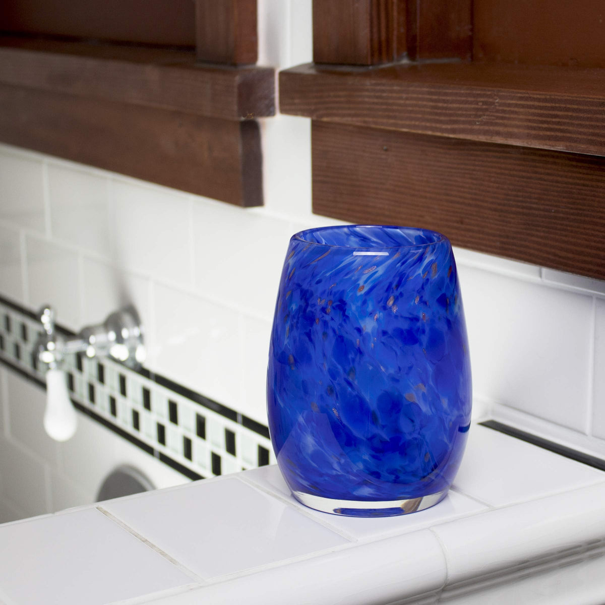 Totally Blown Glassworks Votive Candle Holder, Tea-Light, Handmade Blown Glass, Accent Vase, Centerpiece, Home Decor, Artist Dehanna Jones, Seattle, WA. (Belltown Blues)