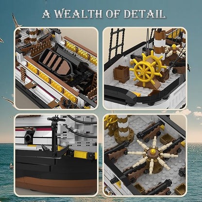 Reobrix Large Sailing Ship Model Building Blocks Kit Sailing Boat Model Construction Set Pirate Ship &amp Historical Collectible Toy Home Decor Birthday Gifts for Adult Collectors Enthusiasts 3555