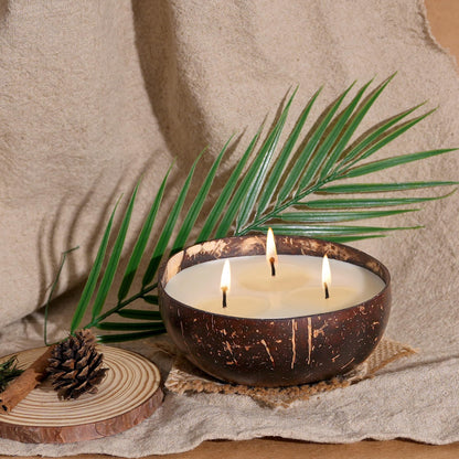 Viyffo Large Non Toxic Soy Candle - Spring Forest & Sage, 18oz 3 Wick Scented Candle for Women & Men, Natural Coconut Shell Jar Perfect for Home Decor & Unique Nature Gift