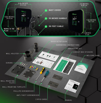 MACH 2:Fast Level 2 EV Charger 48 amp Garage-pro wall-Mount. Electric Vehicle Charging Station 4 Nema 14-50 Outlet. J1772 car Connector. Key Accessories: 30ft Cable & Tesla NACS evse Portable Adapter