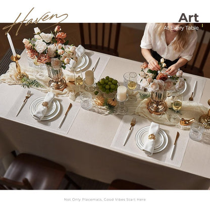 Leetaltree Sparkling Translucent White Sequin Woven Vinyl Placemats, Set of 6 - Waterproof & Washable Dining Table Mats for Wedding, Anniversary, Daily Use, Hand-Cut