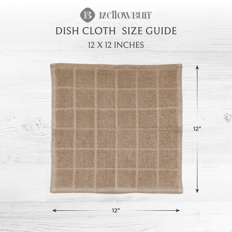 Mellow Buff 100% Cotton Terry Dish Cloth & Dish Towel, 6 Pack, Super Soft and Absorbent Kitchen Towels, Perfect for Kitchen Cleaning and Dish Washing (TAN 6 Pack)