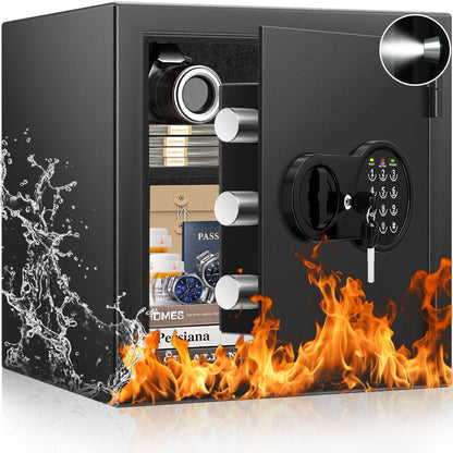 Mitlvge 2.0 Cuft Fireproof Safe Box, 35-Min Fire Resistant Home Safe with Digital Keypad & Spare Keys, Smart Alarm, Silent Mode, Fireproof Waterproof Security Safe with Removable Shelf