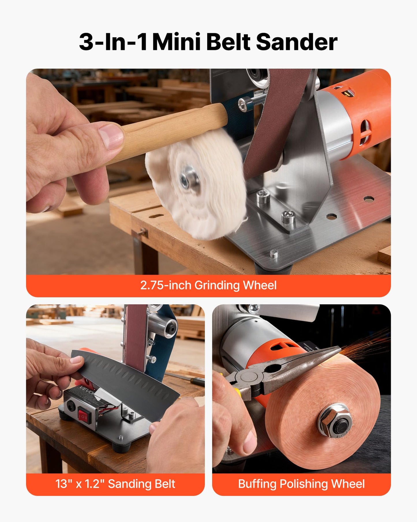 VEVOR Professional Belt Sander with Stand, 9" Disc & 6" x 48" Belt Sander Combo, 800W Sanding Machine with 0-45° Adjustable Worktable for Woodworking, Furniture Refinishing, Knife Sharpening