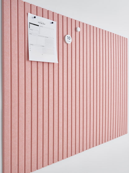 VIVELDA Felt Bulletin Board Tiles 48"x36" - 12-Pack Cork Board Alternative, Oeko-TEX Certified, NRC 0.95 Acoustic Wall Panels, Damage-Free Adhesive, Slatted Design, Home Office & Classroom (Salmon)