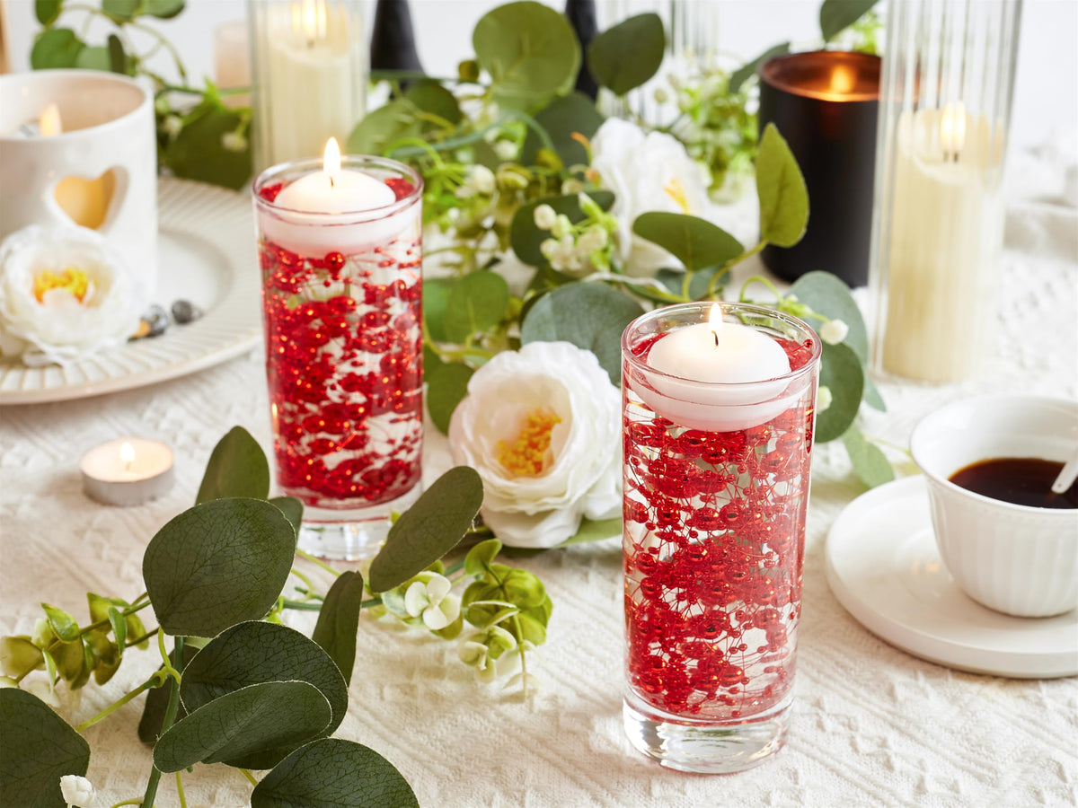 YATOJUZI 30 PCS Artificial Pearl String Red Vase Filler Floating Pearls for Vases Centerpieces Faux Pearl Beads String Decorations Wedding Holiday Party Decor