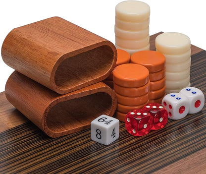 Yellow Mountain Imports Wooden Inlaid Backgammon Game Set Pasadena - Classic Strategy Board Game Set with Acrylic Playing Pieces &amp Wooden Dice Cups 15-inch Board