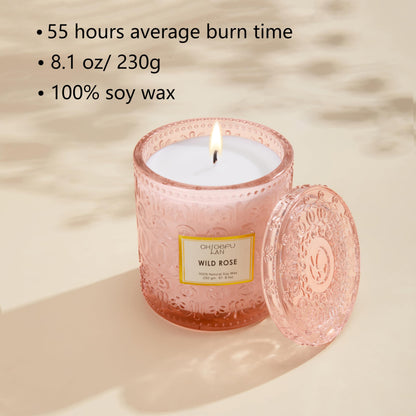 Chloefu LAN Wild Rose Candle, Mother Day Candles Gifts for Women, Luxury Jar Candle for Home Scented, Natural Soy Wax, Pink Candles for Home Scented, 55 Hours Long Burning, 8.1 oz