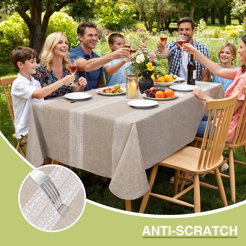 Vonabem 100% Waterproof Rectangle PVC Tablecloths, Vinyl Tablecloth with Flannel Backing, Wipeable Plastic Table Cover for Dinning, Picnic, Indoor and Outdoor(Brown, 52"x70")