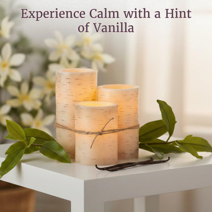 Flameless Candles - 3-Pack Faux Birch Bark Battery Operated LED Candles with Remote and Flickering Light for Home Décor by Lavish Home