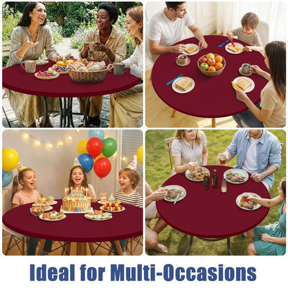 Moosfor Round Spandex Tablecloth, Elastic Fitted Waterproof Tablecloths for 57"-68" Tables, Stretch Washable Picnic Table Cover for Camping, Dining, Indoor and Outdoor, Wine Red