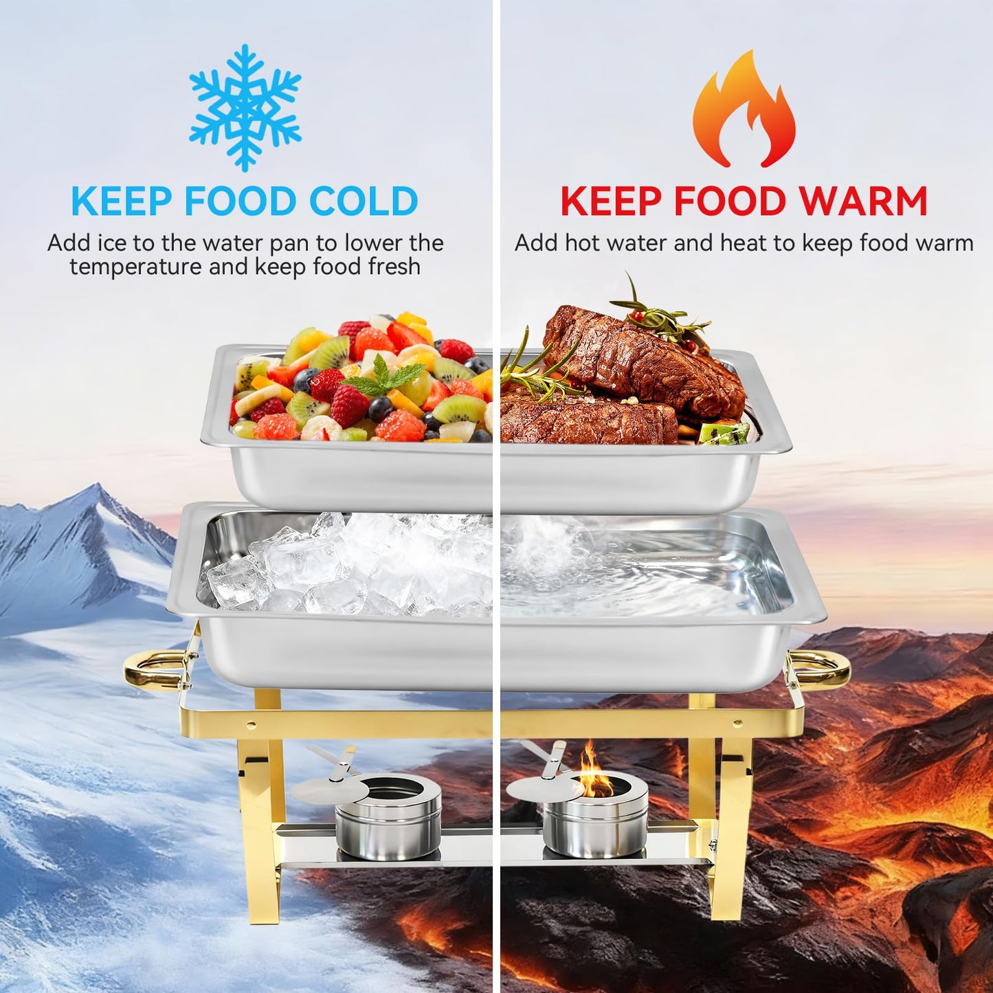 9Qt Chafing Dishes for Buffet, Gold Stainless Steel Chafing Dish Sets, Food Warmers for Parties, Buffet Servers and Warmers, Warming Trays for Buffets Party, Catering Supplies Buffet Display, 4 Pack