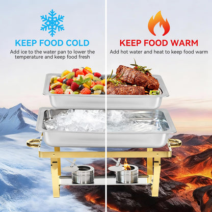 9Qt Chafing Dishes for Buffet, Gold Stainless Steel Chafing Dish Sets, Food Warmers for Parties, Buffet Servers and Warmers, Warming Trays for Buffets Party, Catering Supplies Buffet Display, 4 Pack