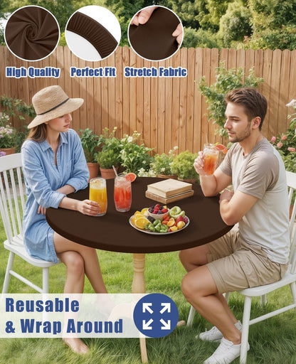 Moosfor Round Spandex Tablecloth, Elastic Fitted Waterproof Tablecloths for 45"-56" Tables, Stretch Washable Picnic Table Cover for Camping, Dining, Indoor and Outdoor, Coffee