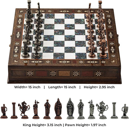 15’’ Unique Handmade Chess Set – Handmade Wooden Storage Board with Metal Chess Pieces – Luxury Gift for Men and Collectors – Gift for Dad (Purple)