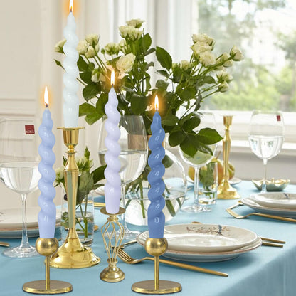 7.5 Inch Twisted Taper Candle 4 PCS Unscented Spiral Candle Smokeless Gradient Blue Candlesticks for Home Dinner Wedding Party Decoration