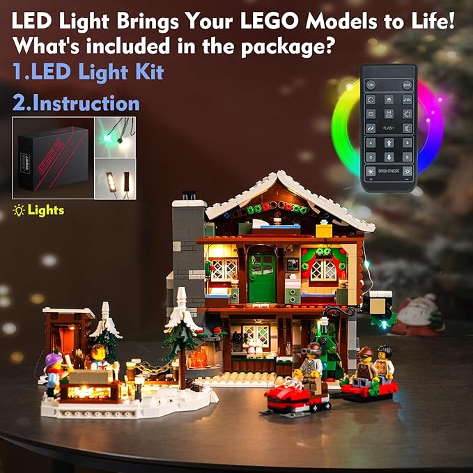 VONADO LED Light Kit for Lego Alpine Lodge Christmas Village 10325 Remote Control Lighting Set Accessories Compatible with Lego 10325 Christmas Winter Village Set (Lights Only No Models)
