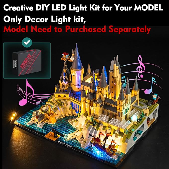 VONADO Light Compatible with Lego Hogwarts Castle and Grounds 76419 Music Version Creative Lighting Set Accessories Compatible with Lego 76419 for Fans (Lights Only No Models)