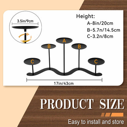 Fireplace Candle Holder for Home Decor: 17 inch Candle Stand for Indoor Dining Living Room - Black Metal Pillar Candelabra for Outdoor Wedding Party - Advent Halloween Christmas