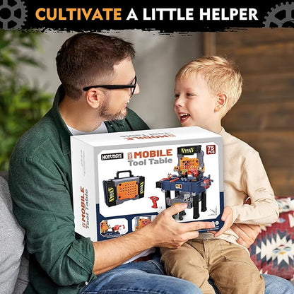 Kids Tool Bench with Electric Drill and Chair Christmas Birthday Gift for Boys Girls Age 345+ Fun Play Kids Workbench Transformable Toddler Tool Box Set Construction Tool Toys for Toddler 3-5