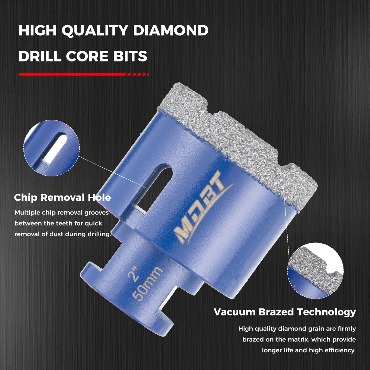 MDBTTOOLS Diamond Core Drill Bits 10Pcs, Tile Diamond Drill Bits Set,Porcelain Hole Saw, Cutter for Marble Ceramic Granite(6/6/20/25/35/50/75/100mm/2 inch)