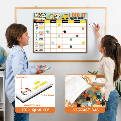 Magnetic Reward Chart for Kids at Home Construction Theme I Did It Motivate Behavior Reward Chart System Magnetic Behavior Tracker Incentive Chore Pad to Develop Responsibility and Good Habits