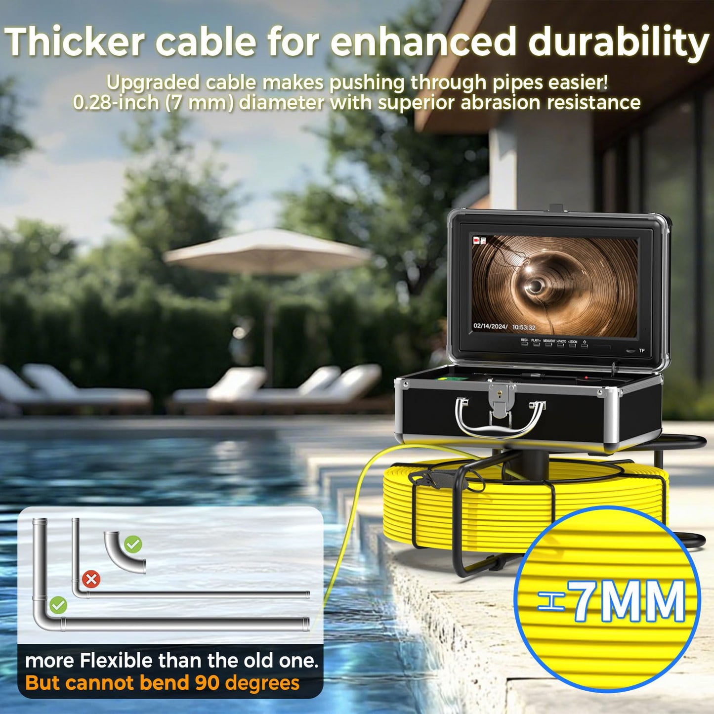 Sewer Camera 100ft, Drain Camera with 10'' IPS DVR, 1080P HD Pipeline Inspection Camera with 23mm Sapphire Lens, 5X Zoom, Meter Counter, Sewer Inspection Camera, Pipe Camera with 7mm Cable & 32G Card