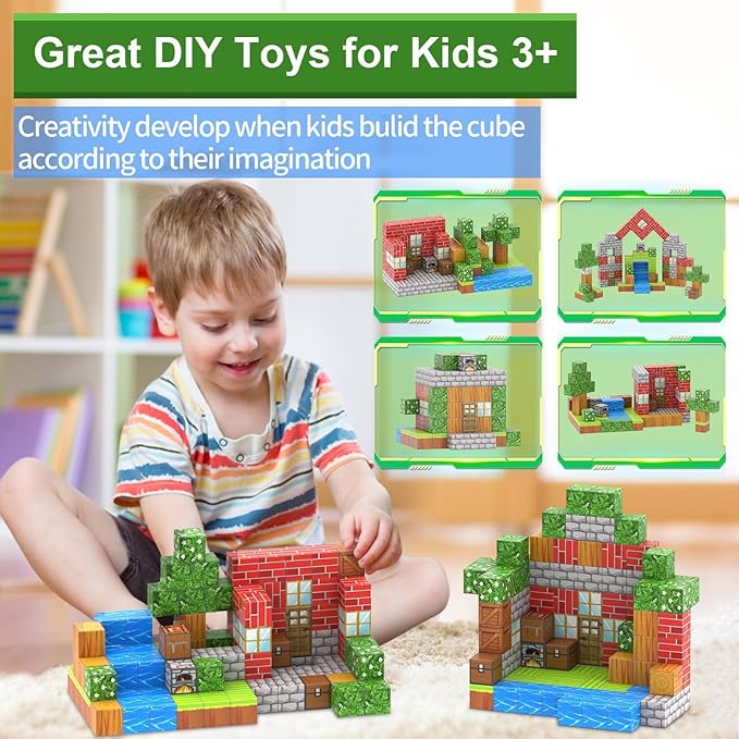 Magnetic Blocks 100PCS Magnetic Tiles Building Blocks Build Forest World Set Toys for Kids Boys Girls Ages 8+ Easter Christmas Birthday Gifts