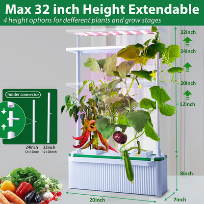 E SUPEREGROW Large Hydroponics Growing System kit with Trellis,Smart Indoor Hydroponic Gardening System with LED Grow Light, Indoor Hydroponic Grow Kit for Tomato,Pepper,Cucumbers(7L,Pump)