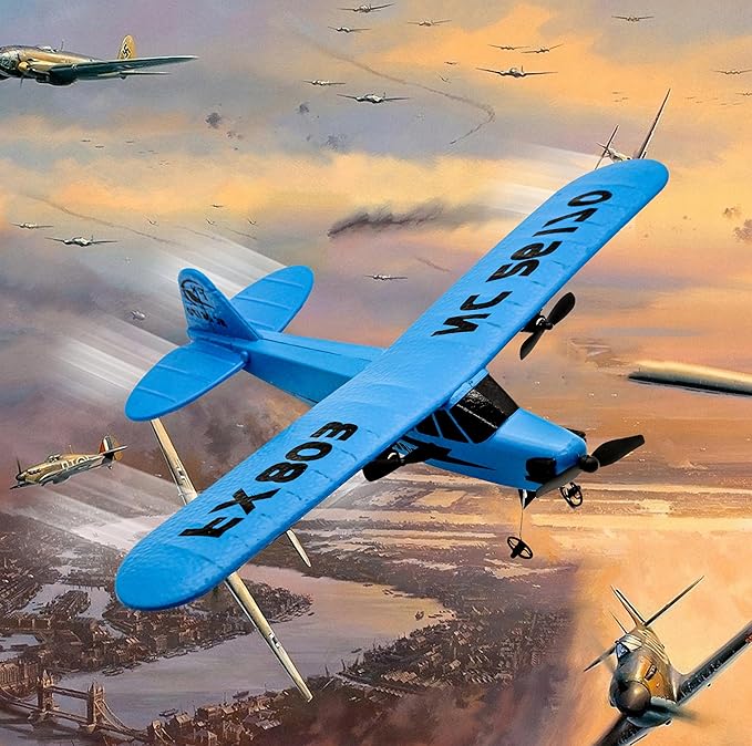 J-3 Plus RC Plane for Kids - 2CH Remote Control Airplane with Foam Body Easy Ready to Fly Outdoor Glider Toy for Boys &amp Girls Ages 8-12