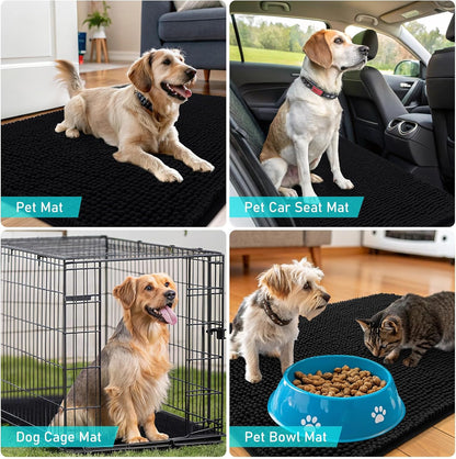 OLANLY Dog Door Mat - Absorbent Non-Slip Chenille Mat for Muddy Paws | 59x35 Inches, Quick Dry, Black