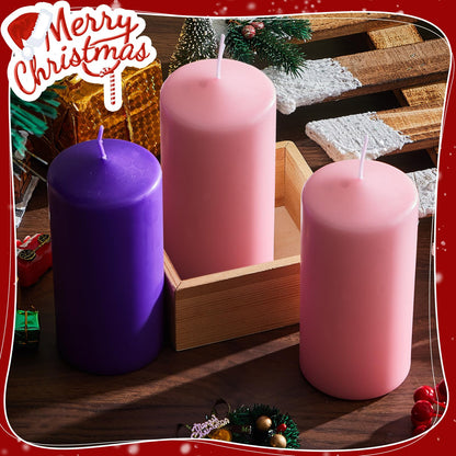 Amylove 8 Pcs 3 x 4 Inch Advent Pillar Candles Set Pink Purple Christmas Unscented Lasting Burning Church Candles for Advent Wreath Holiday Gifting