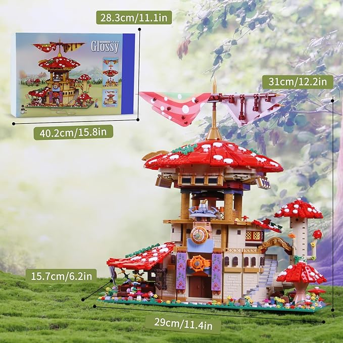 2763PCS Mushroom House Building BlocksCreative Ideals Ganoderma Hotel Building Blocks Perfect Choice for 6+ Boys Girls or Adults